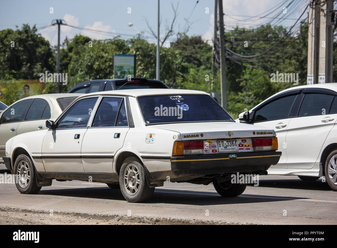 Chiangmai, Thailand - September 28 2018: Private Old Car, Peugeot 505 GR. Photo at road no.121 about 8 km from downtown Chiangmai, thailand. Stock Photo