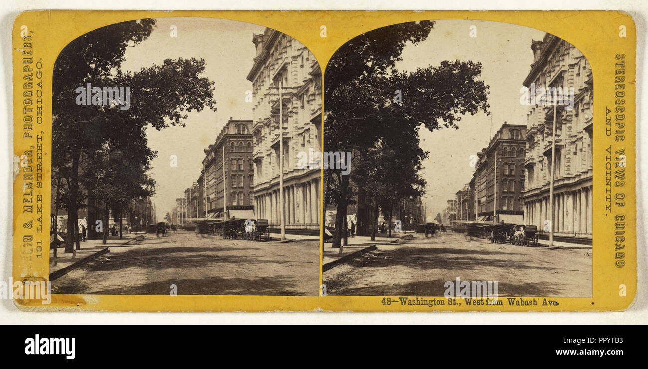 Washington St., West from Wabash Ave. Chicago, Illinois; Copelin & Melander; 1870s; Albumen silver print Stock Photo