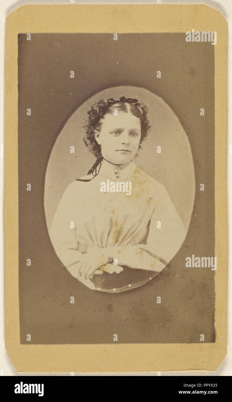 woman, printed in quasi-oval style; Peter S. Weaver, American, active Hanover, Pennsylvania 1860s - 1910s, 1865 - 1870; Albumen Stock Photo
