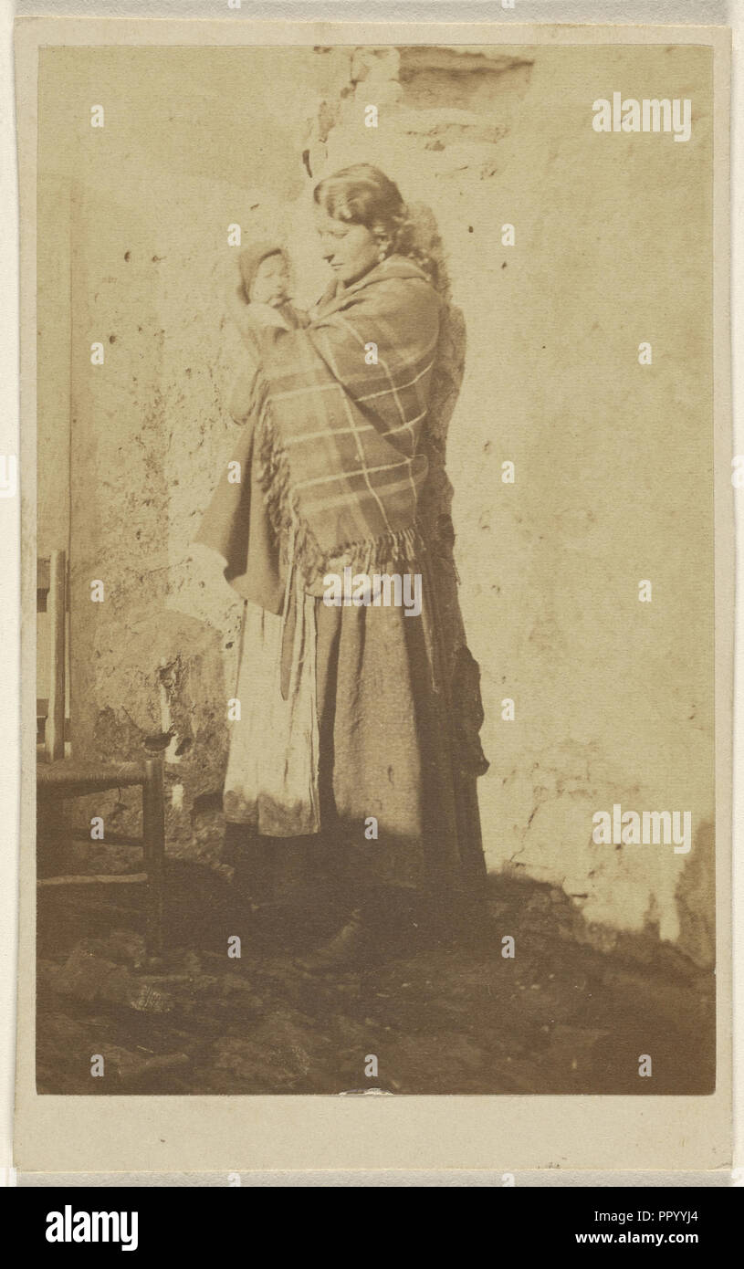 woman wearing a shawl, holding a baby; 1865 - 1870; Albumen silver print Stock Photo