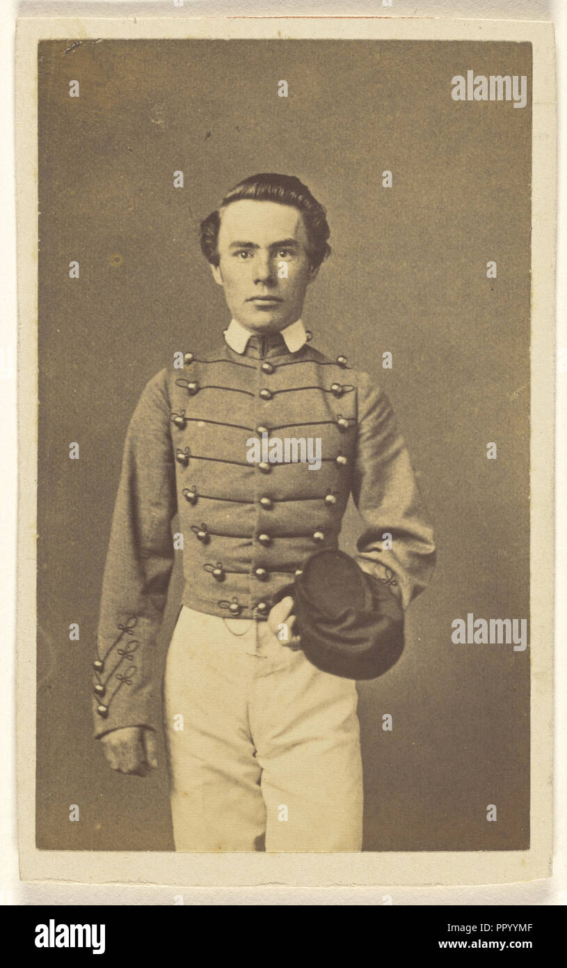 Civil War soldier standing, holding a cap; Charles DeForest Fredricks, American, 1823 - 1894, 1862; Albumen silver print Stock Photo