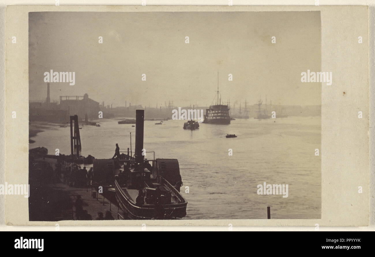 Harbor with ships at Greenwich, England; Ludwig Schultz, British, active Greenwich, England 1860s, 1865 - 1870; Albumen silver Stock Photo