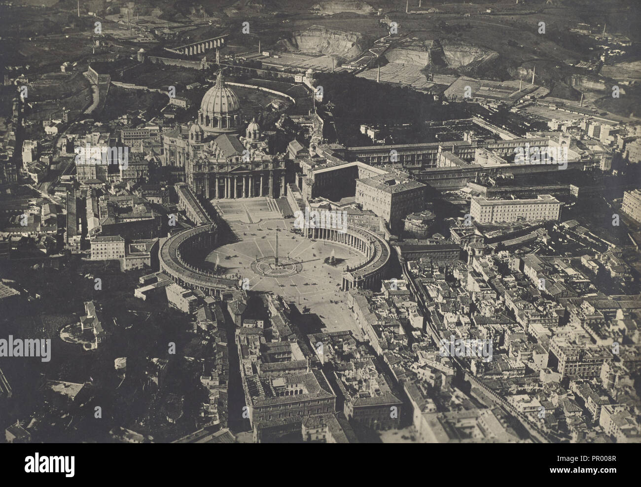 Aerial shot of St. Peter's Basilica, the Vatican, Rome; Fédèle Azari, Italian, 1895 - 1930, Italy; 1914 - 1929; Gelatin silver Stock Photo