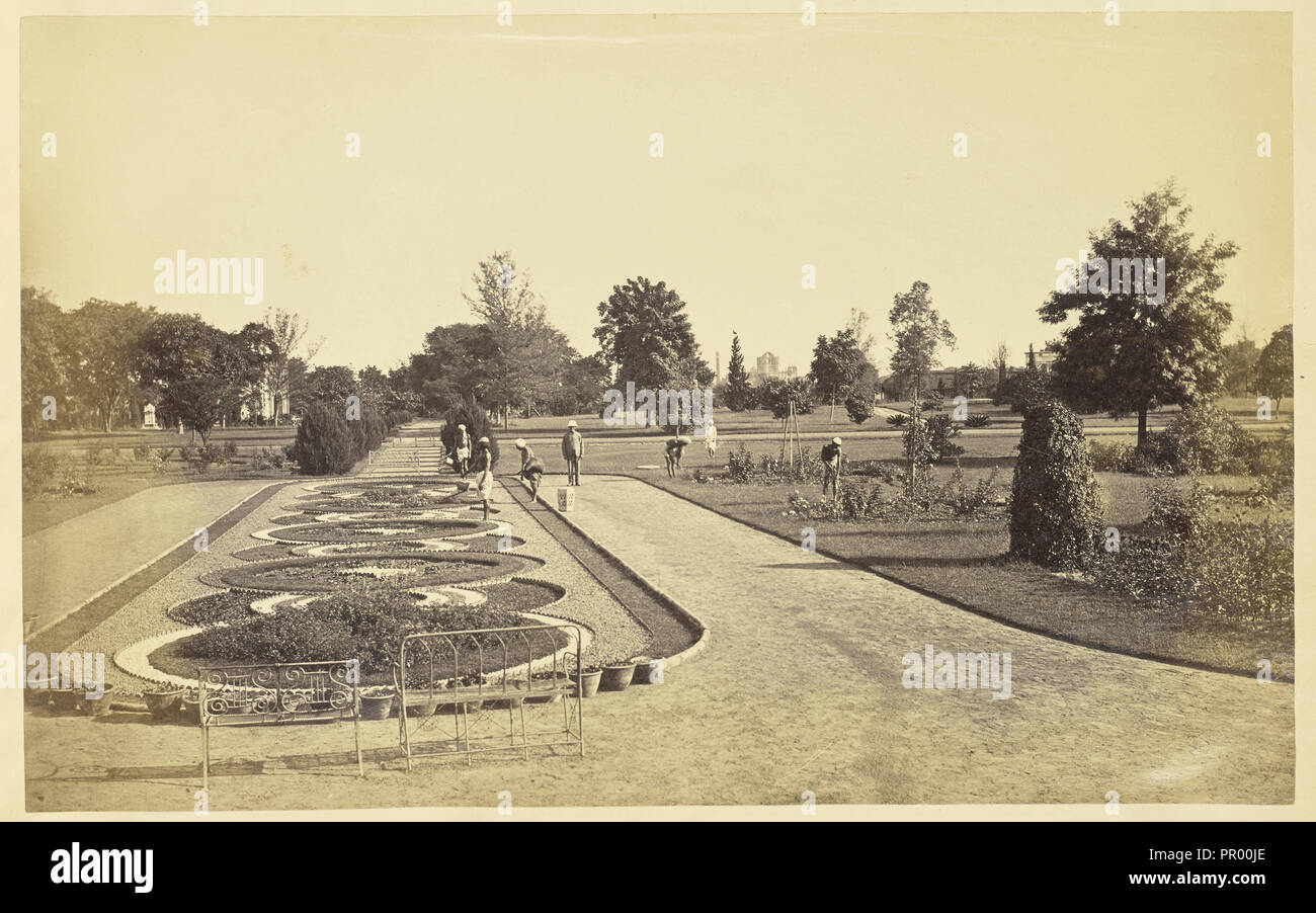 Flower Bed in front of the Baradari in Wingfield Park, Lucknow; Lucknow, India; about 1863 - 1887; Albumen silver print Stock Photo