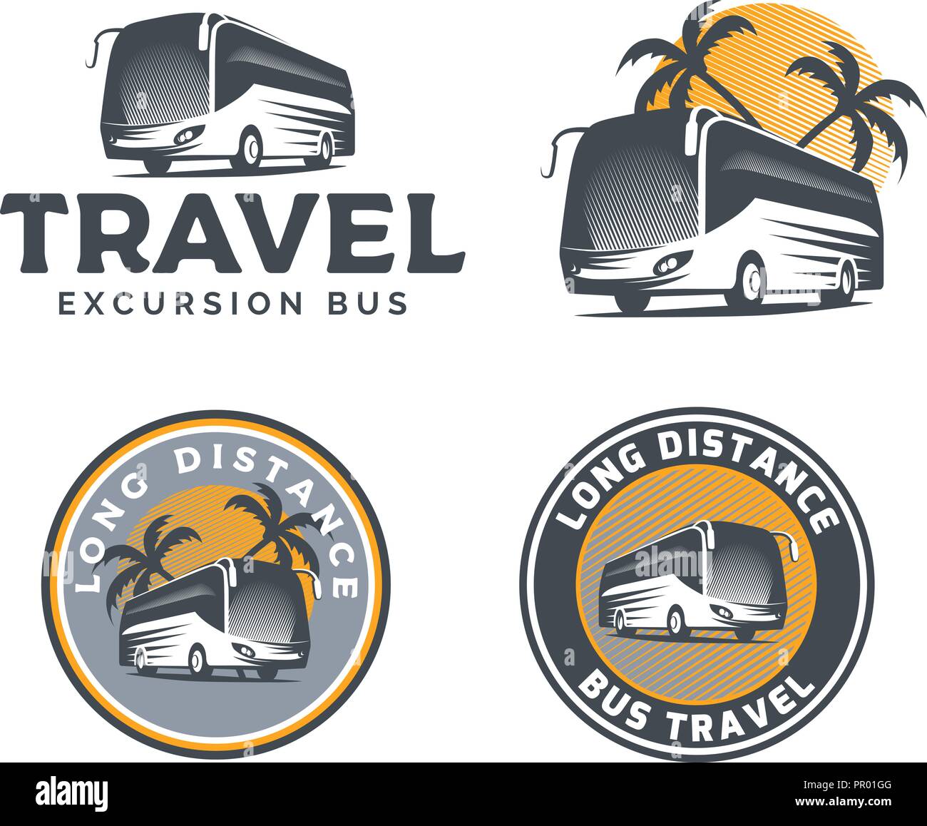 Set of tourist bus logo, emblems and badges isolated on white background. Stock Vector