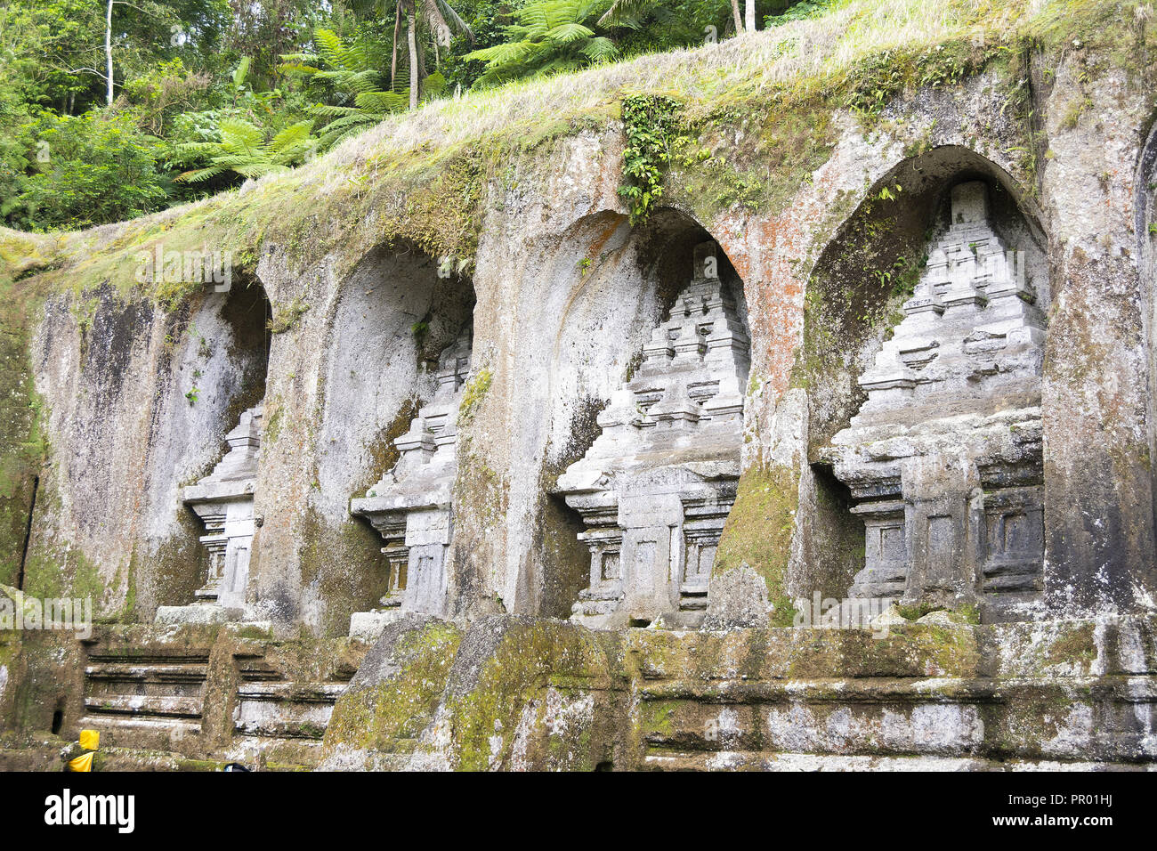 Gunung Kawi 8m high scupltures carved into the rock face resting place of King Anak Wungsu, Bali, Indonesia. Stock Photo
