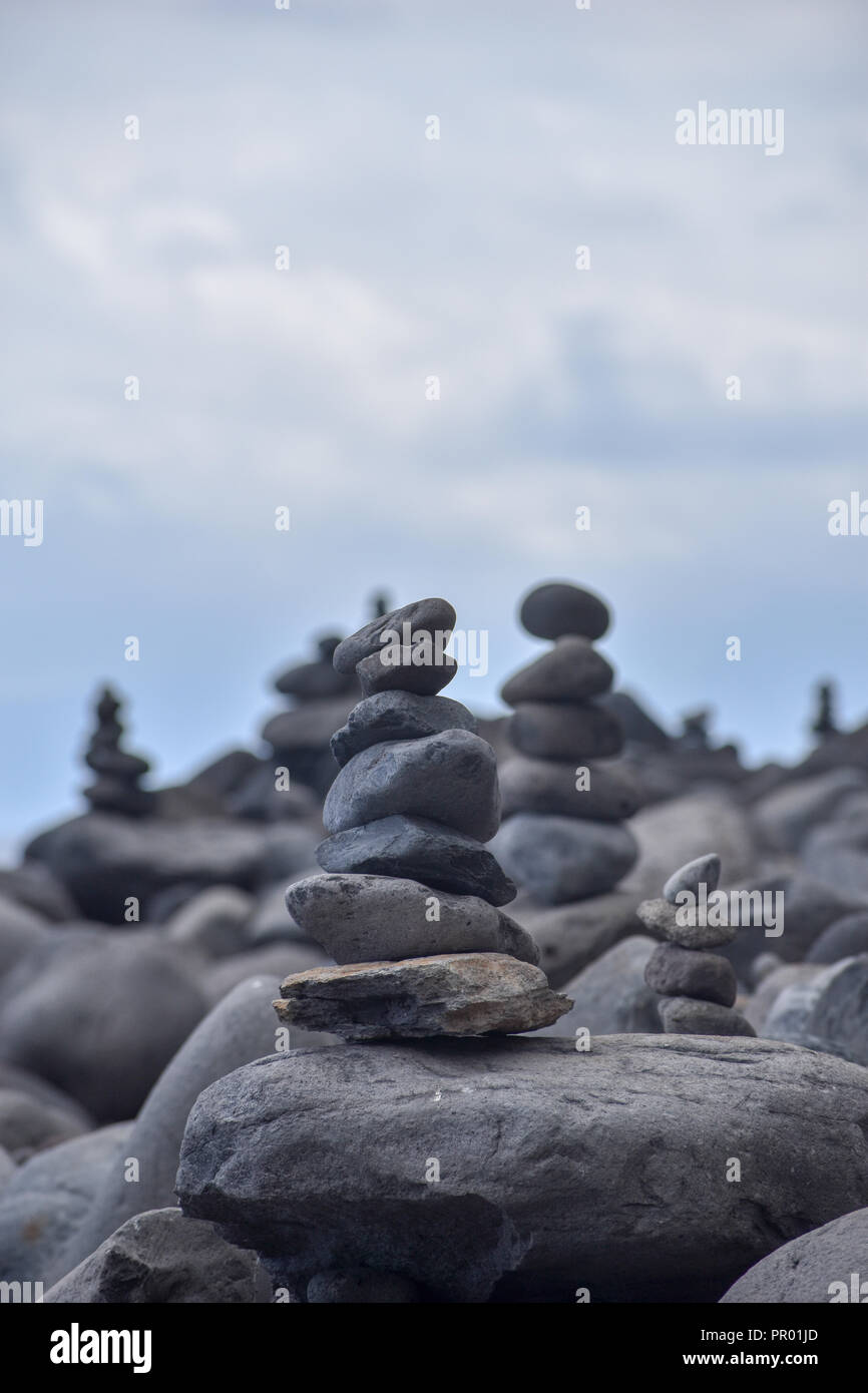 Rock construction on a rocky beach Madeira Stock Photo Alamy