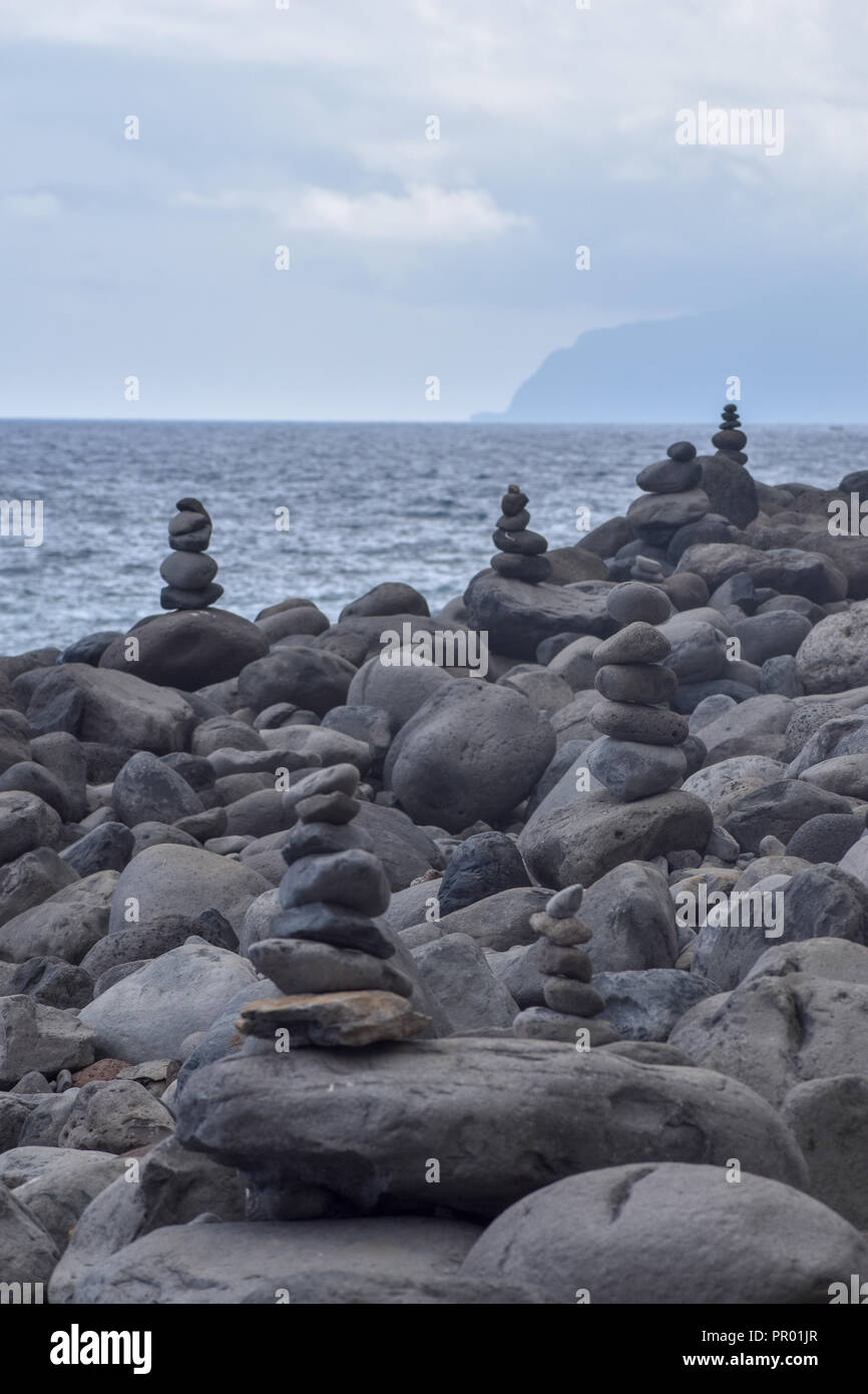 Rock construction on a rocky beach Madeira Stock Photo Alamy