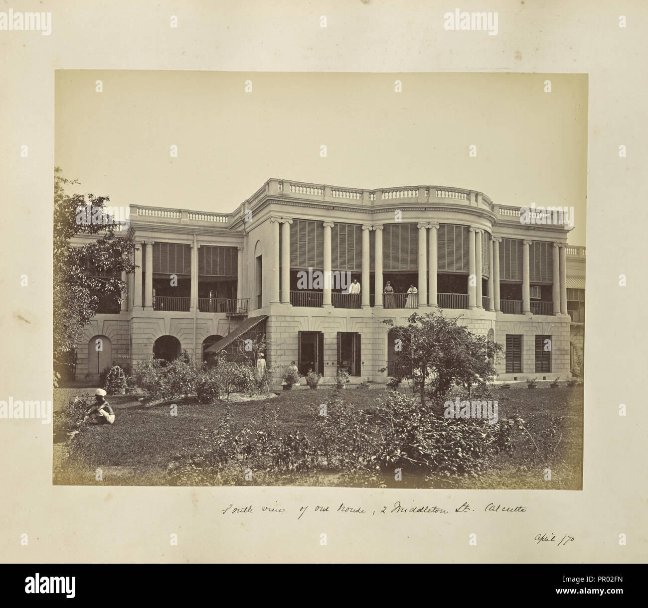 South view of our house, 2 Middleton Street, Calcutta; Calcutta, West Bengal, India, Asia; April 1870; Albumen silver print Stock Photo