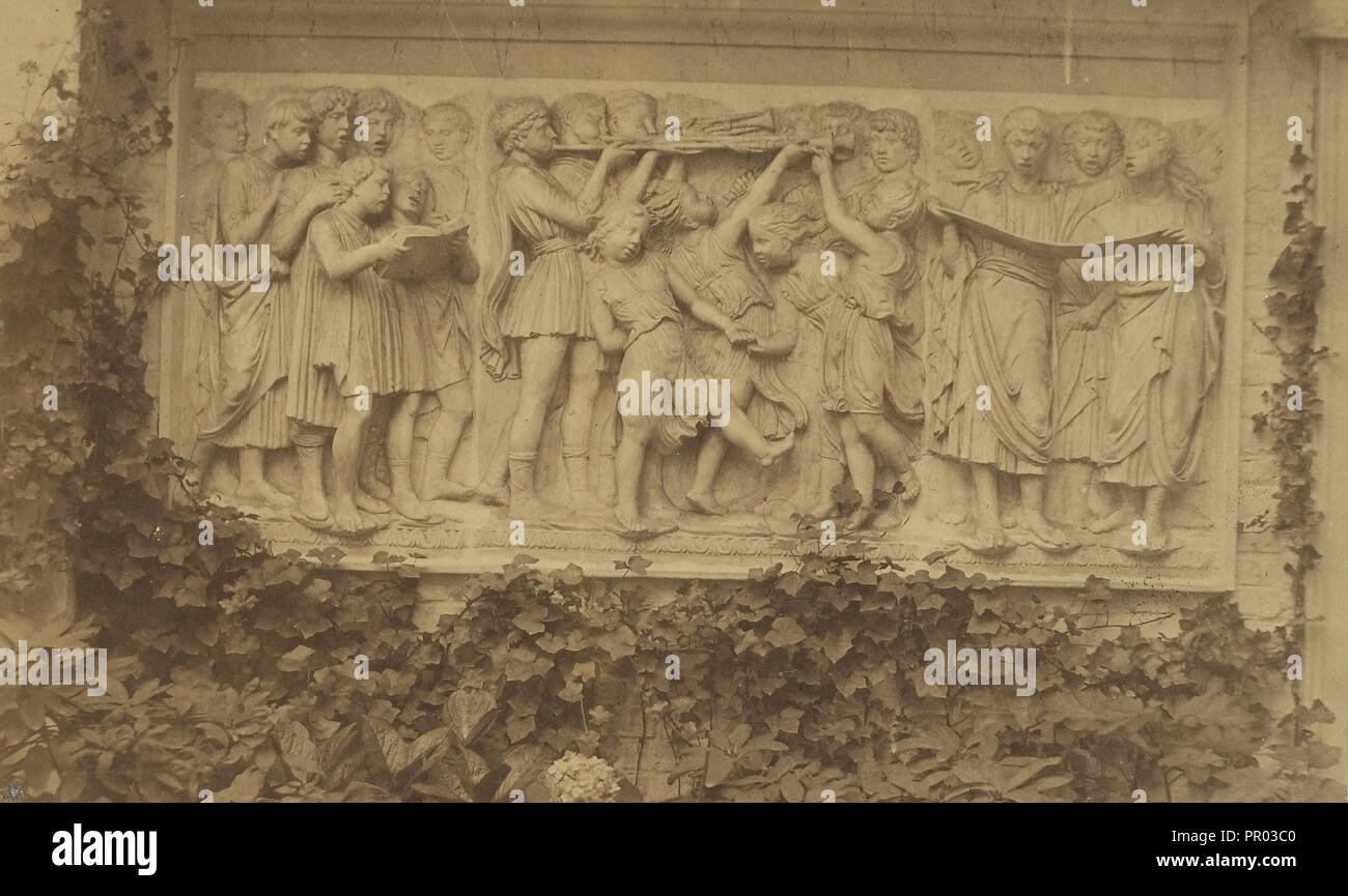 Bas-relief in Marble on Garden Wall with Ivy-vine Border; French, Louis Désiré Blanquart-Evrard, French, 1802 - 1872, Lille Stock Photo