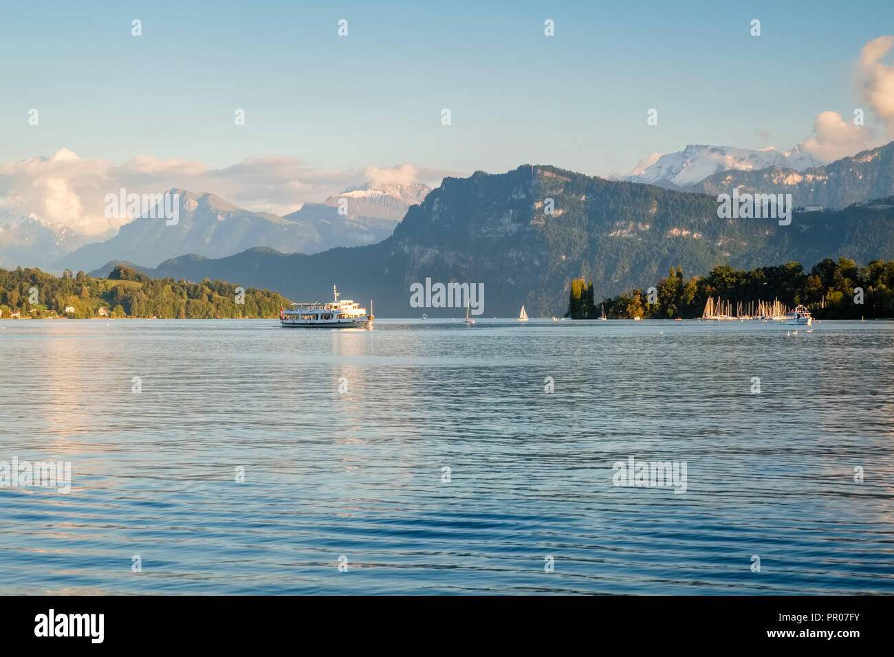 Lucerne, Switzerland – September 24, 2015:  The nice view from the famous Haldenstrasse at the shores of Lake Lucerne (Vierwaldstattersee) Stock Photo