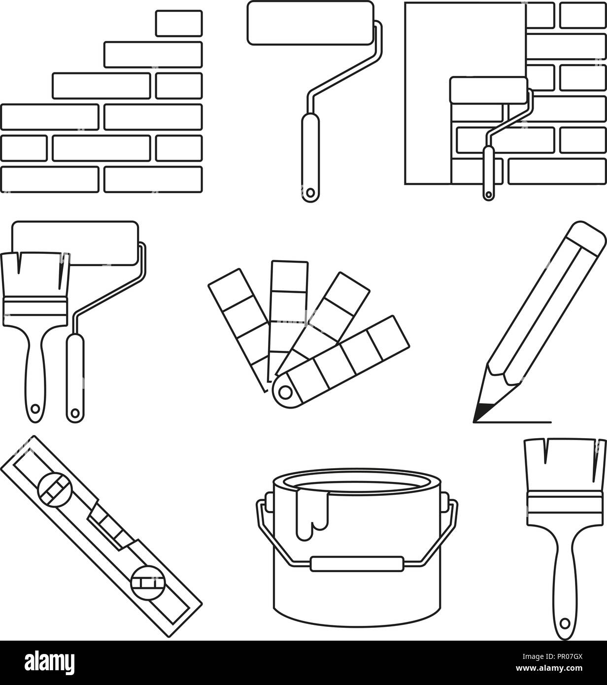 Line art black and white wall recoloring elements Stock Vector