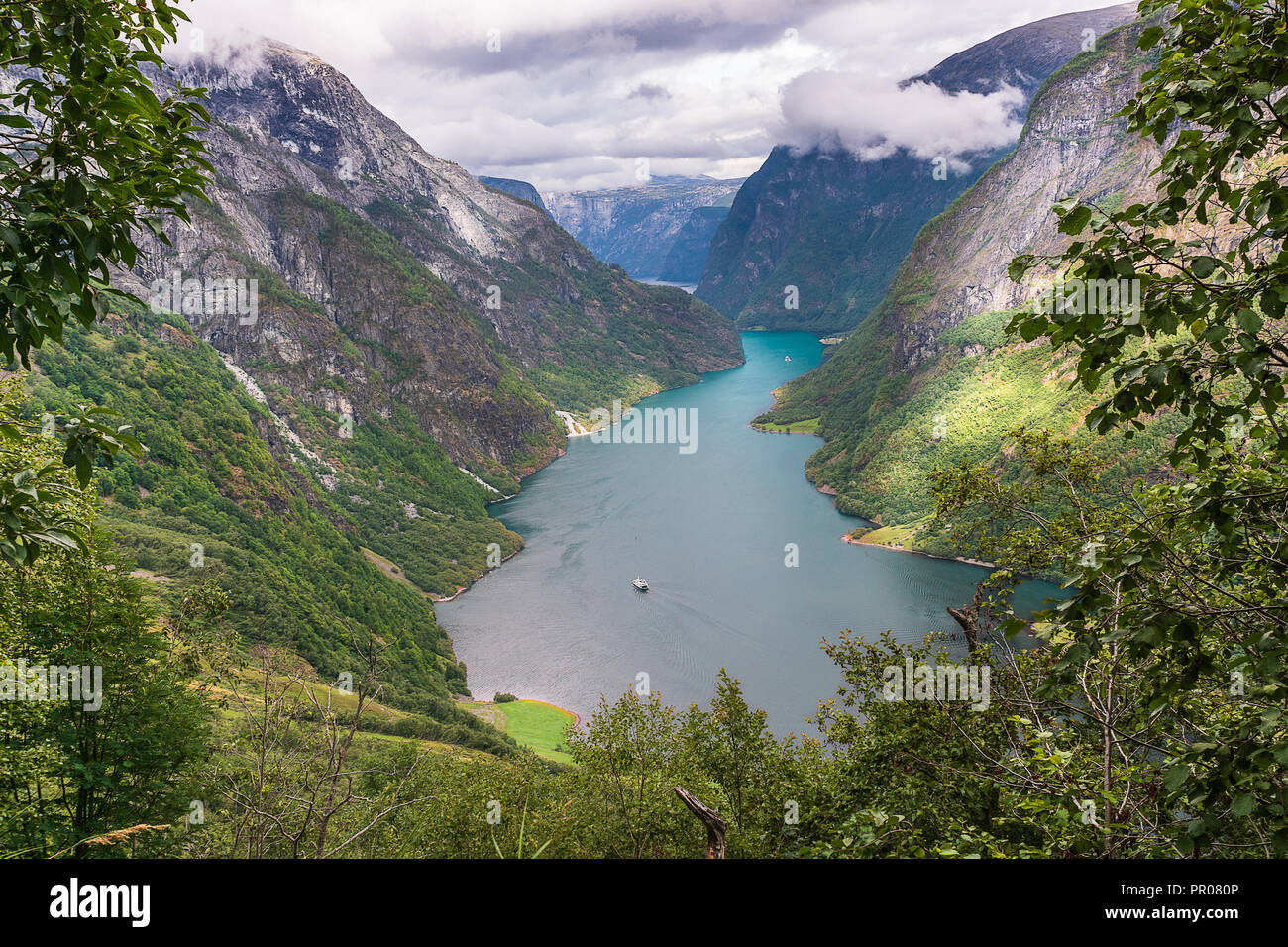 Landscape With Beautiful Norway Nature Fjord Sognefjord. From The High ...