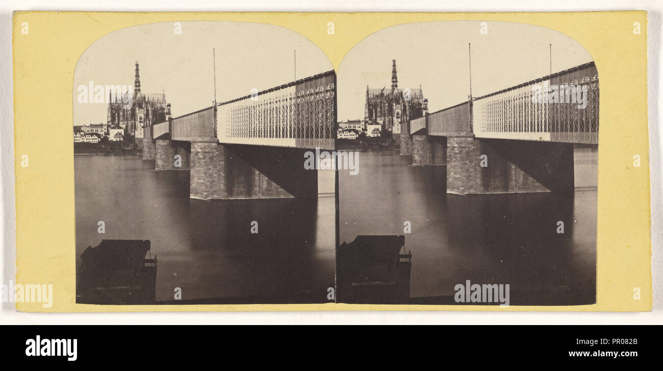 Pont en fer et la Cathedrale a Cologne; French; about 1865; Albumen silver print Stock Photo