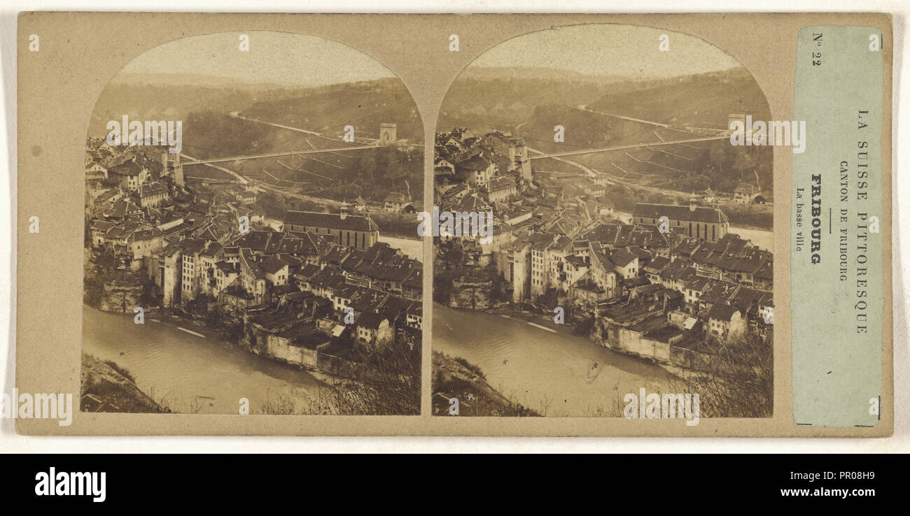 La Suisse, Switzerland Pittoresque. Canton de Fribourg. Fribourg. la basse ville; about 1860; Albumen silver print Stock Photo