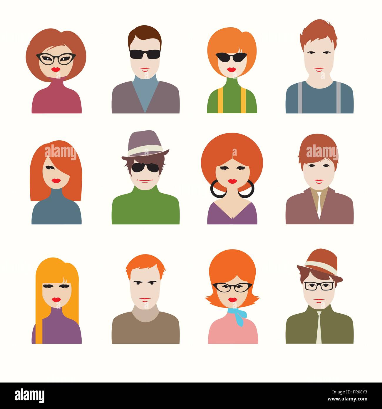 Vector avatar icon set of boys&girls sixties style Stock Vector Image ...