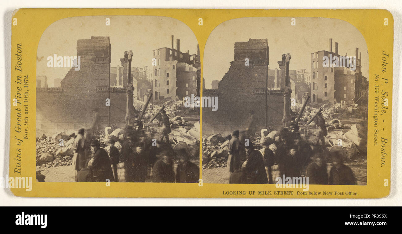 Looking Up Milk Street, from below New Post Office. Ruins of Great Fire in Boston, Nov. 9th and 10th, 1872; John P. Soule Stock Photo