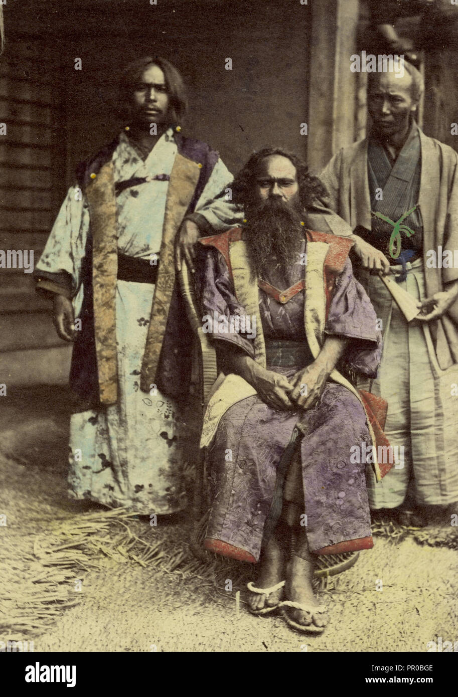 Aino sic Chiefs; Felice Beato, 1832 - 1909, Japan; 1866 - 1867; Hand-colored Albumen silver print Stock Photo