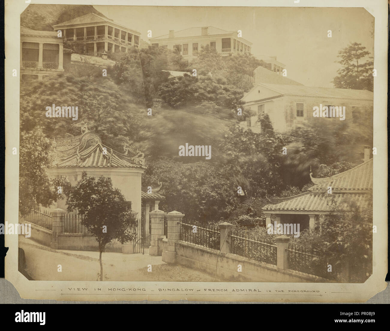 View in Hong-Kong - Bungalow of French Admiral in Foreground; Felice Beato, 1832 - 1909, Hong Kong; 1860 Stock Photo