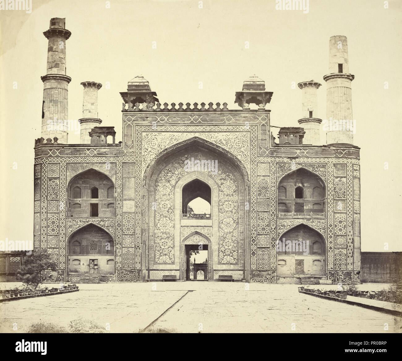 Gateway of Akbar's Tomb; Felice Beato, 1832 - 1909, Henry Hering, 1814 - 1893, India Stock Photo