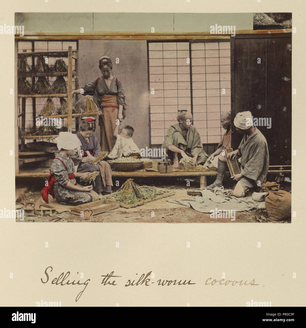 Selling the Silk-worm Cocoons; Shinichi Suzuki, Japanese, 1835 - 1919, Japan; about 1873 - 1883; Hand-colored Albumen silver Stock Photo