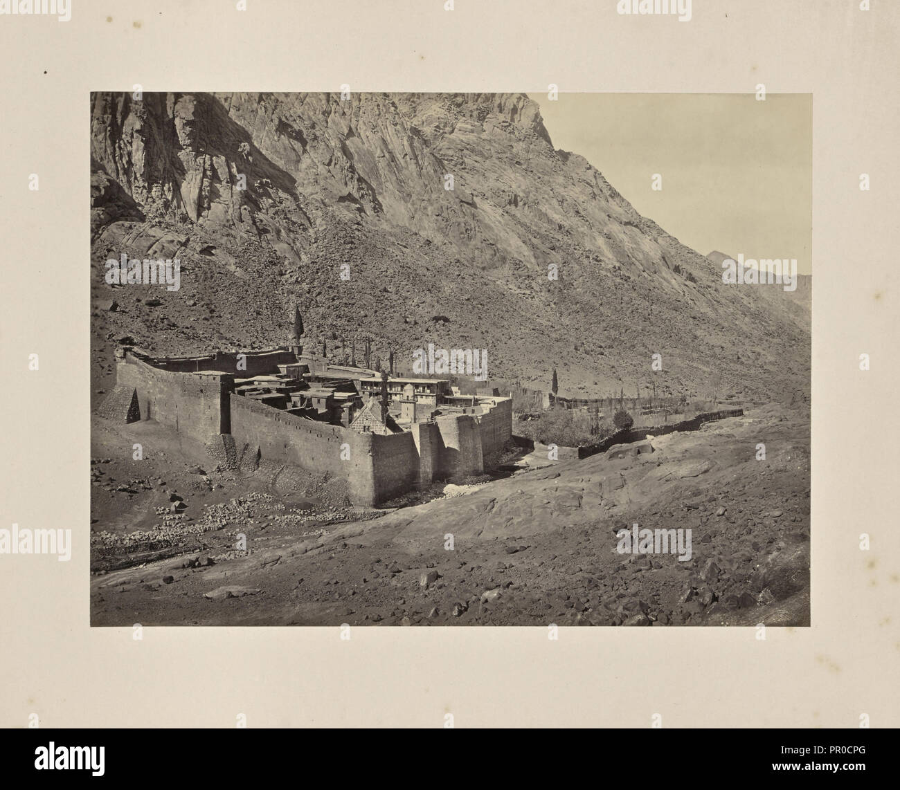 The Convent of Mount Sinai at the Foot of the Mountain; Francis Frith, English, 1822 - 1898, Sinai Peninsula, Egypt; about 1865 Stock Photo