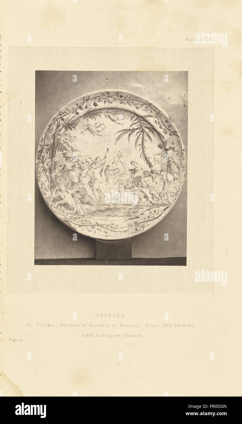 Plate painted with Bacchus and Ariadne; William Chaffers, British, active 1870s, London, England; 1872; Woodburytype Stock Photo