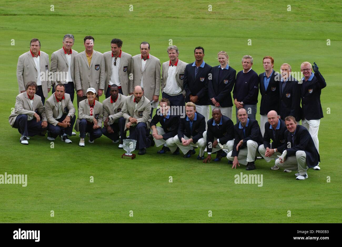 The All*Star Cup Celebrity Golf Tournament gets under way at the Celtic Manor Resort, Newport, South Wales today ( Saturday 26/8/06 ) with the American and European teams posing for team pictures before the start of the event. Stock Photo