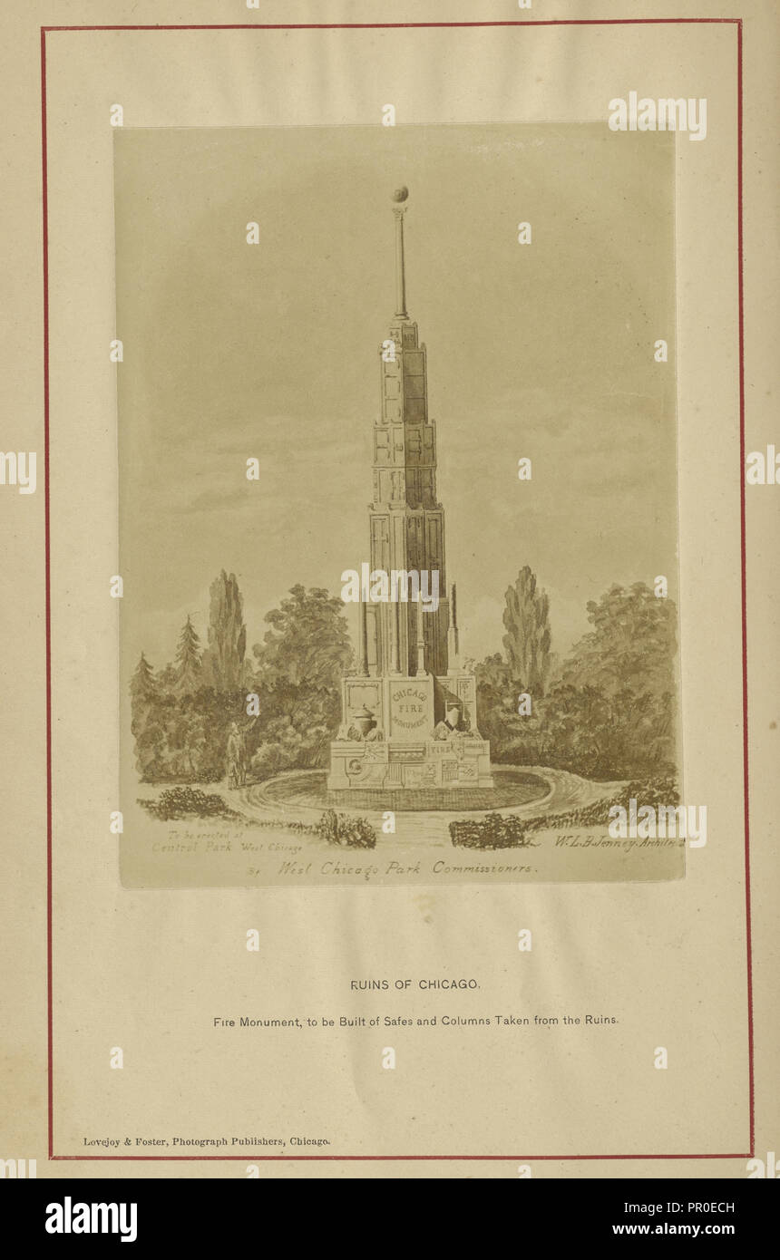 Fire Monument, to be Built of Safes and Columns taken from the Ruins; George N. Barnard, American, 1819 - 1902, Chicago Stock Photo