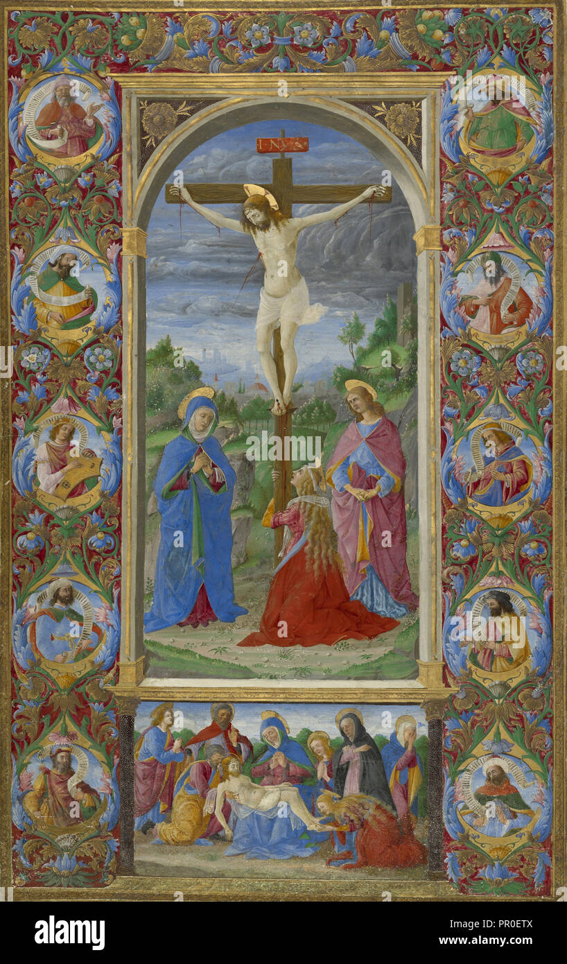The Crucifixion; Giuliano Amadei, Italian, active 1446 - died 1496, Rome, Italy; 1484 - 1492; Tempera colors and gold on Stock Photo