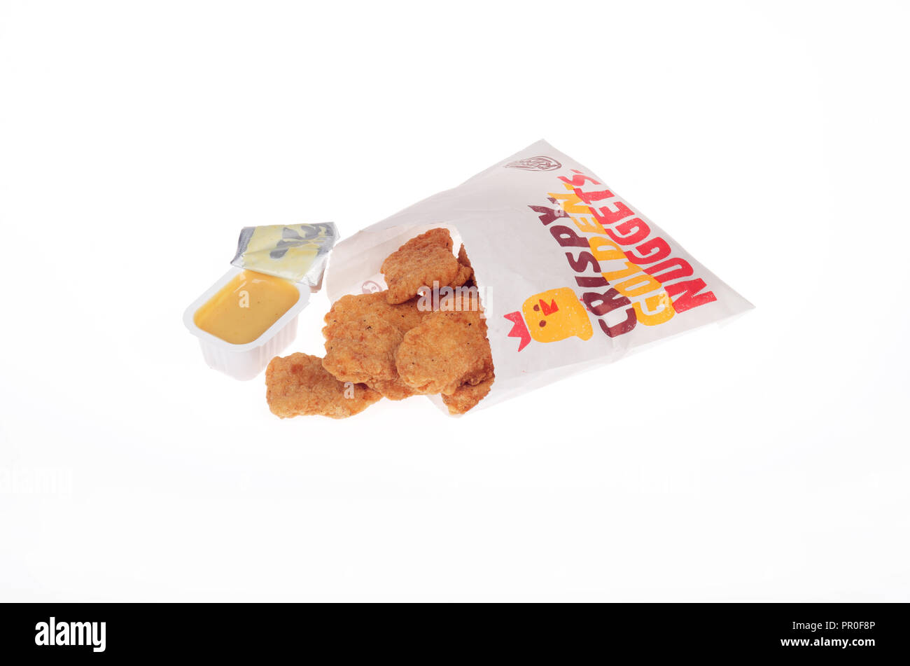 Burger King Chicken Nuggets with honey mustard dipping sauce Stock Photo