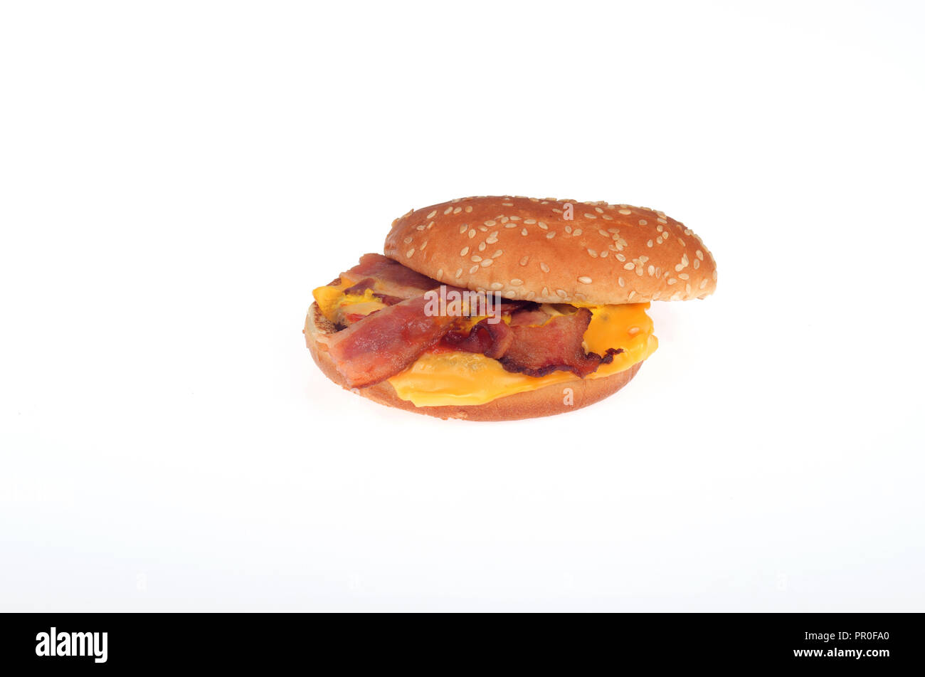 Burger King Bacon cheeseburger with sesame seed bun on white background