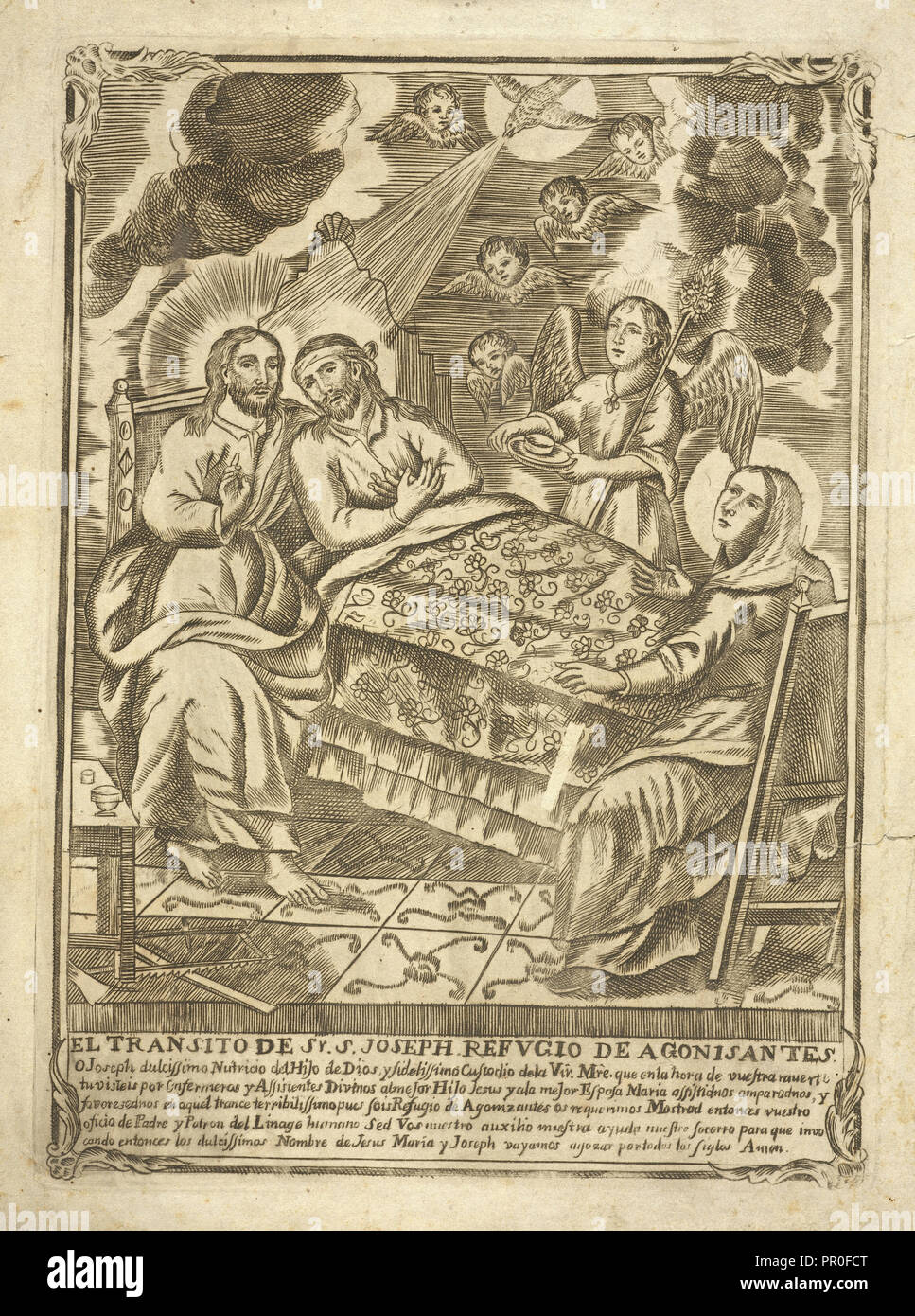 El Transito de Sr. S. Joseph, Collection of Mexican religious engravings, Death of St. Joseph Stock Photo