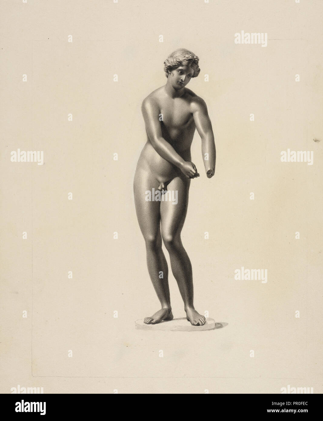 Statue of Apollo Didymaeus, or androgynous Apollo, stringing his bow, front view, Society of Dilettanti drawings, prints Stock Photo