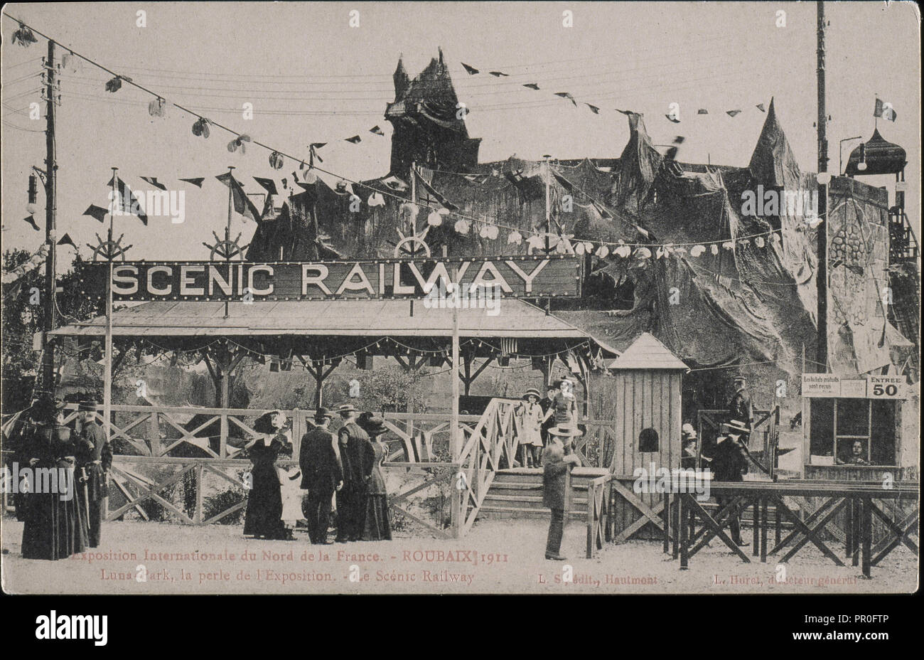 Luna Park, la perle de l'Exposition, le Scénic Railway, Laffineur-Samin, Collotype, 1911, Exposition Internationale du Nord Stock Photo