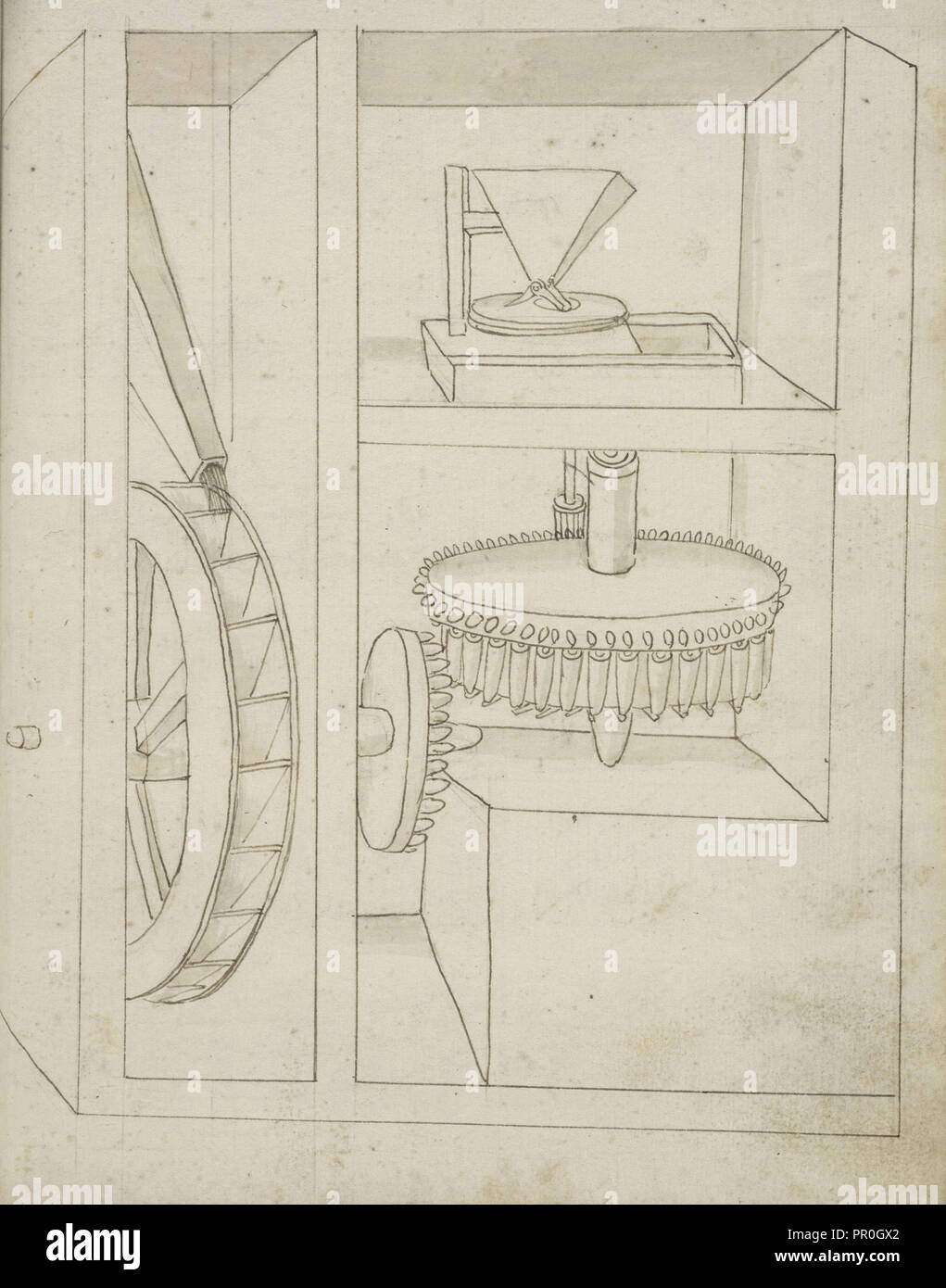 Folio 40 mill with overshot water wheel, Edificij et machine MS