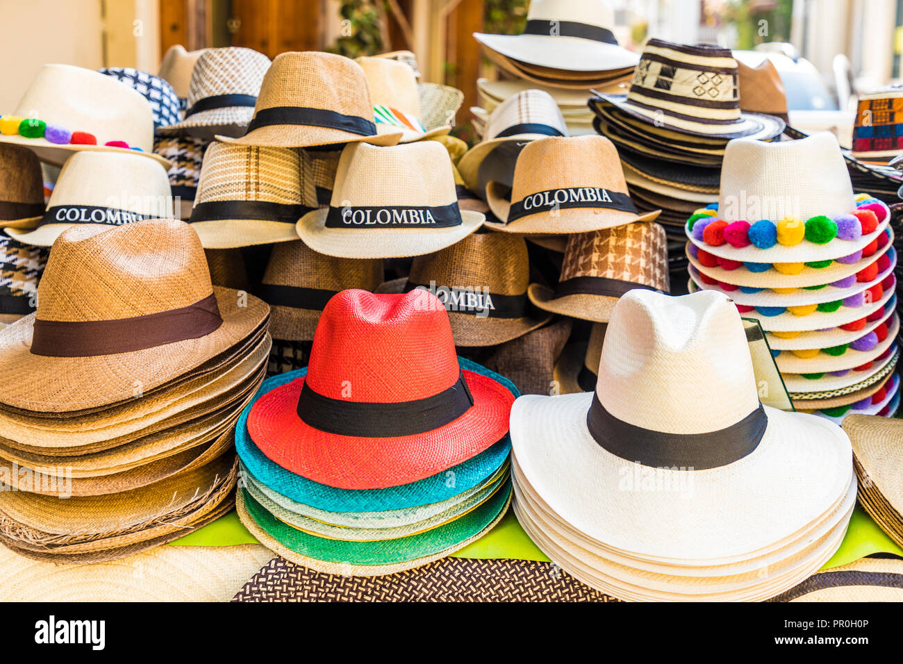 A view of hats for sale in Cartagena, Colombia, South America Stock Photo -  Alamy