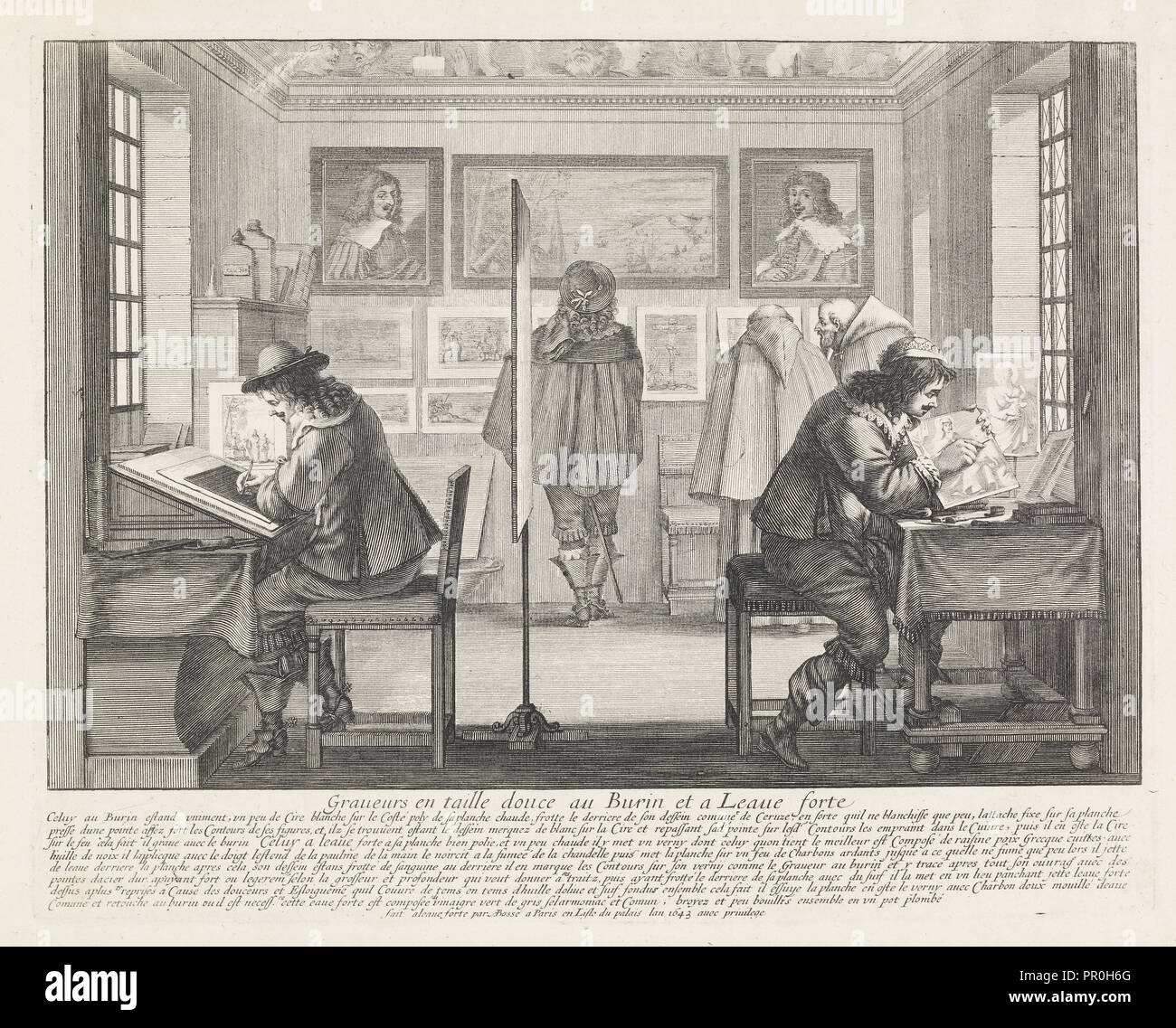 Graveurs en taille douce au burin et a leaue forte, Bosse, Abraham, 1602-1676, Etching, engraving, black-and-white, 1643 Stock Photo