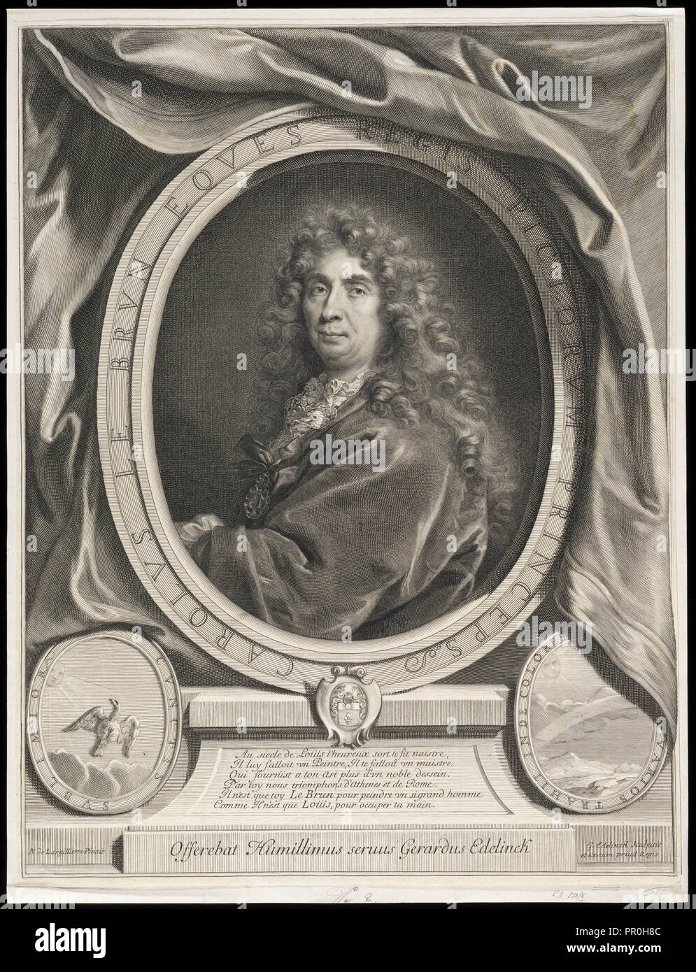 Carolus Le Brun eques regis pictorum princeps, Edelinck, Gérard, 1640-1707, Largillierre, Nicolas de, 1656-1746, Engraving Stock Photo