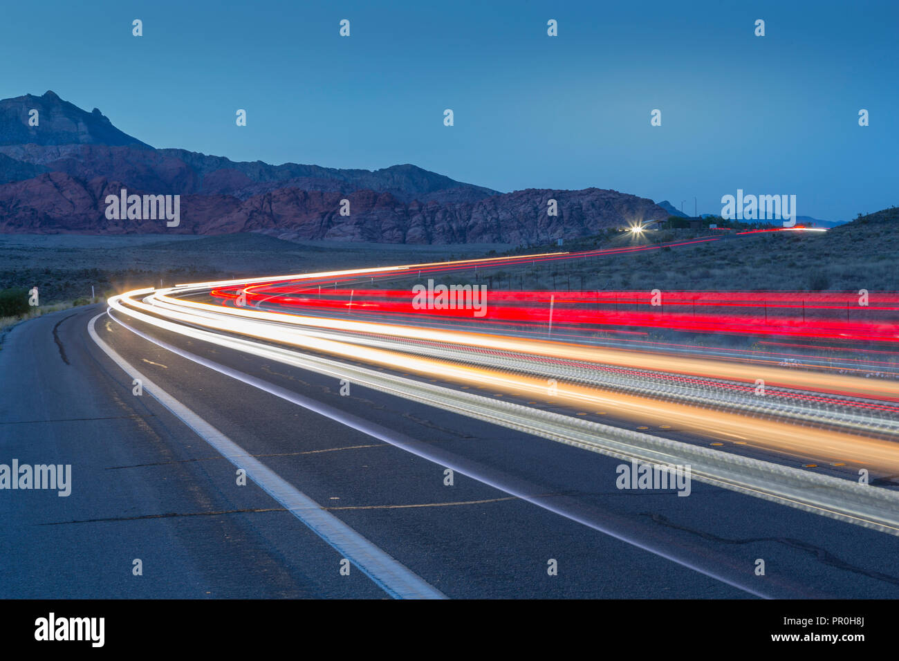 View of trail lights in Red Rock Canyon National Recreation Area, Las Vegas, Nevada, United States of America, North America Stock Photo