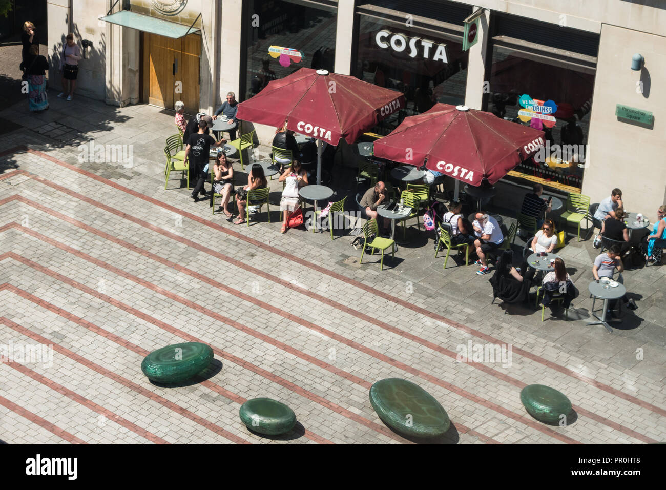 Costa Coffee cafe in Exeter from above. Stock Photo