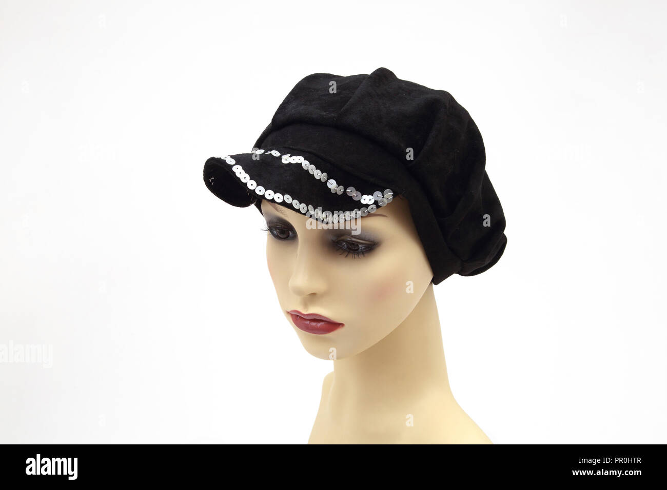 Handmade Black Velvet Hat with Sequins Stock Photo