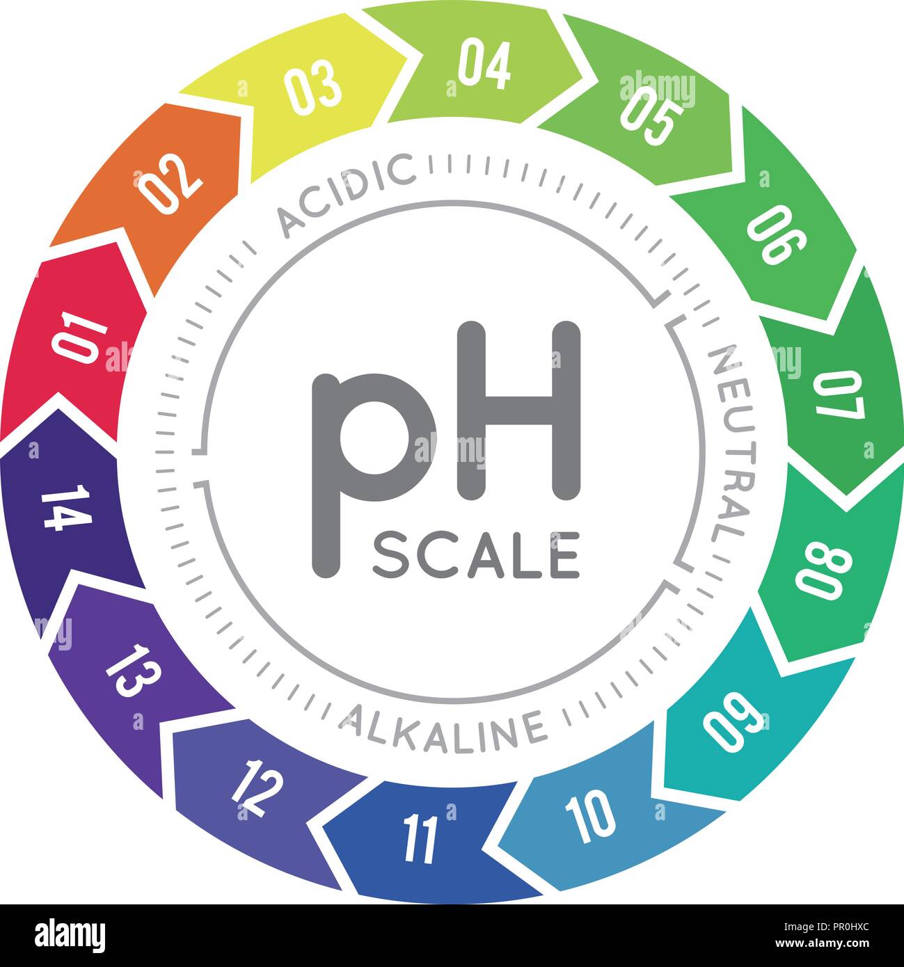 pH meter for measuring acid alkaline balance. Vector infographics in the circle form with pH scale Stock Vector