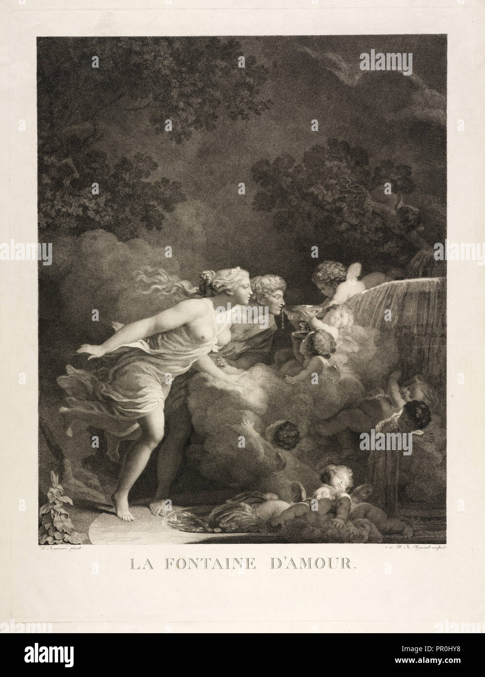 The Fountain of Love, Fragonard, Jean-Honoré, 1732-1806, Regnault, Nicolas-François, 1746-ca. 1810, Stipple engraving, ca 1785 Stock Photo