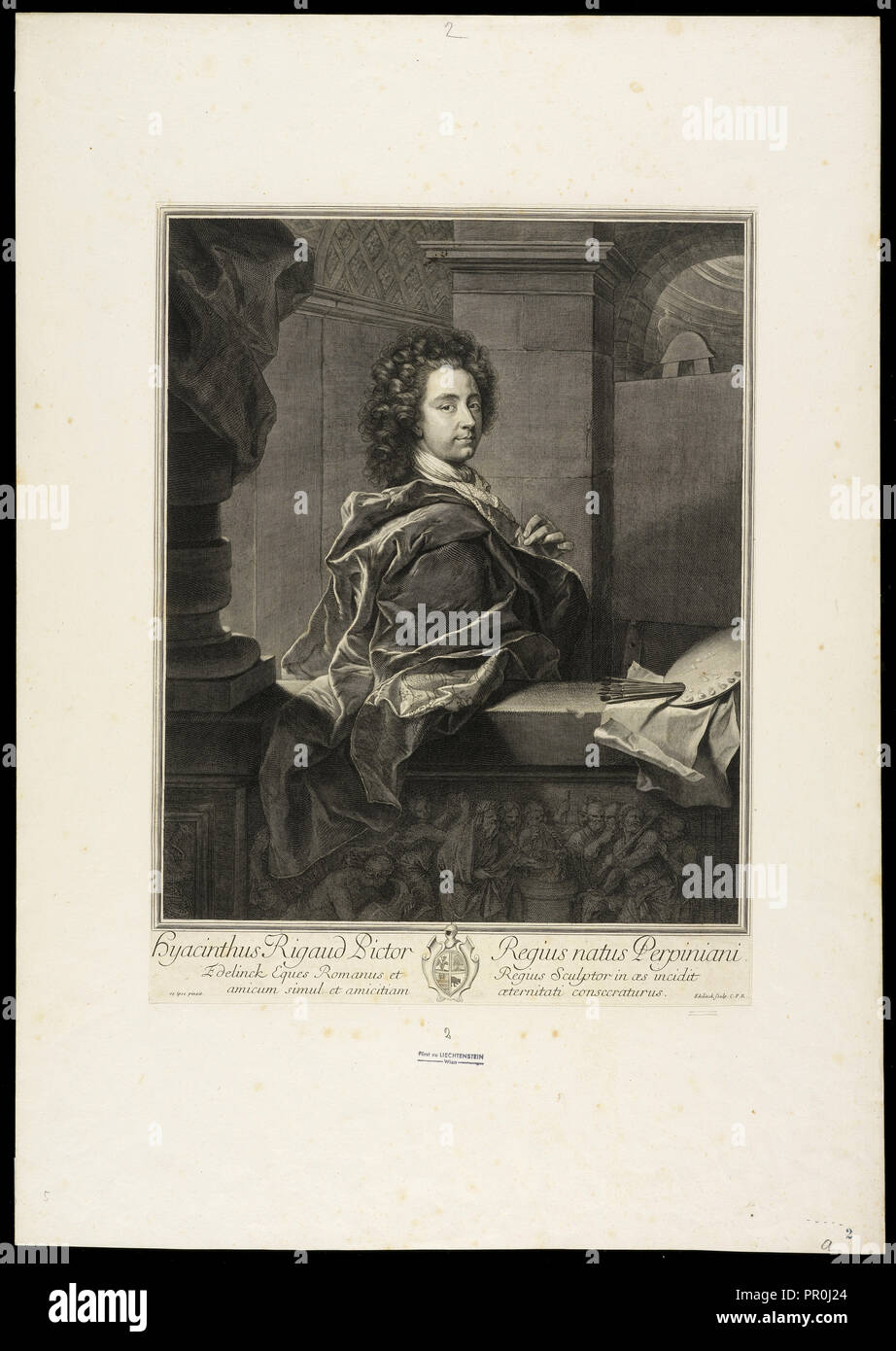 Hyacinthus Rigaud pictor regius natus Perpiniani, Edelinck, Gérard, 1640-1707, Engraving, 1698 Stock Photo