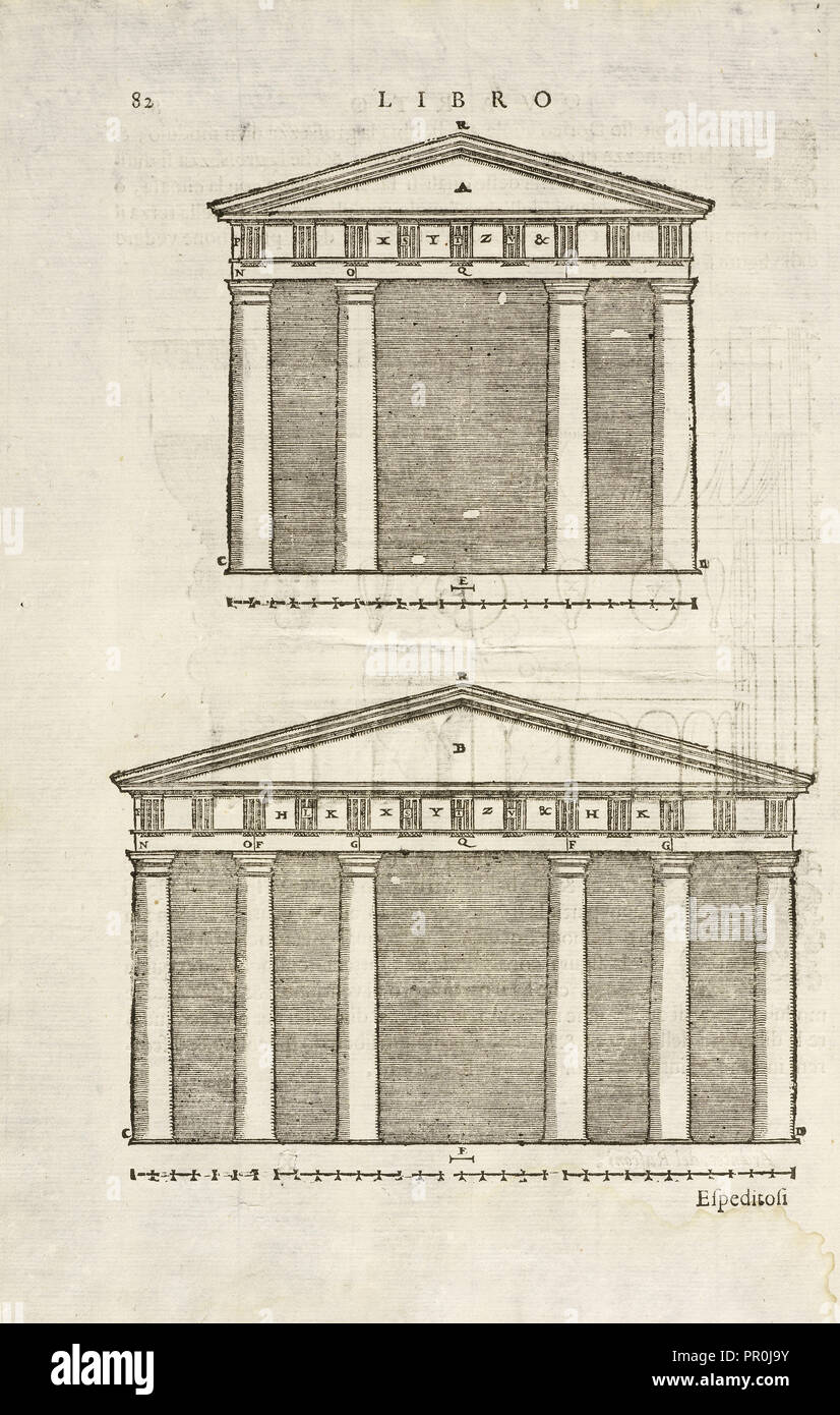 Facades, I dieci libri d'architettvra, Rusconi, Giovanni Antonio, 16th cent., Woodcut, 1660 Stock Photo
