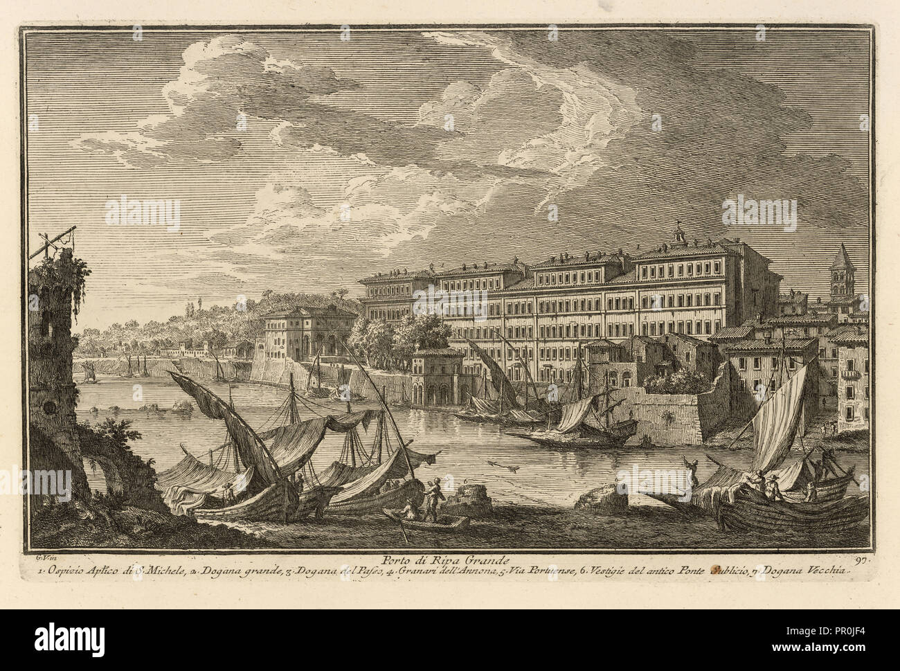 Porto di Ripa Grande, Delle magnificenze di Roma antica e moderna, Vasi, Giuseppe, 1710-1782, Engraving, 1747-1761, plate 97 Stock Photo