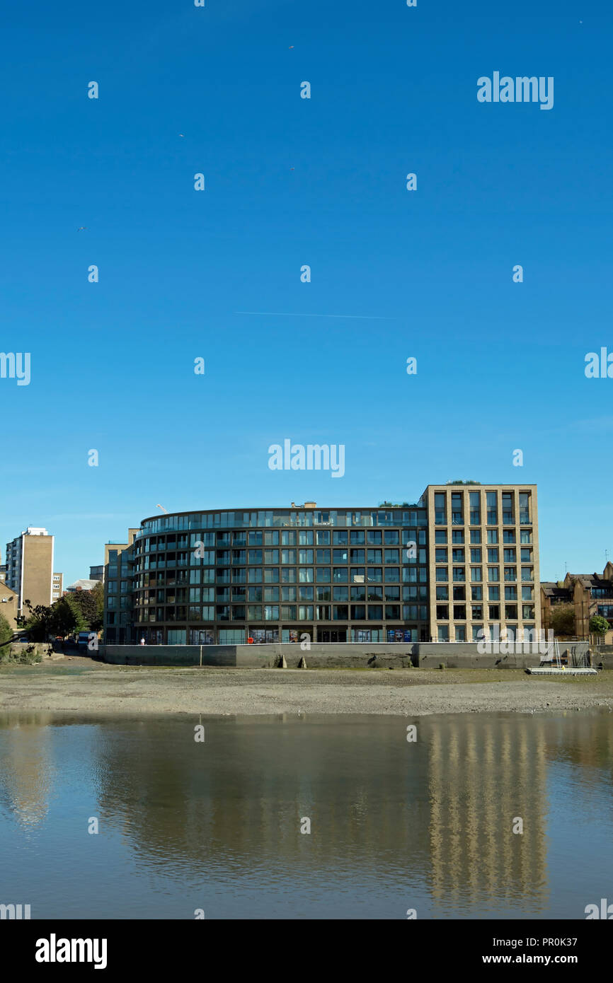 queens wharf apartments, hammersmith, london, england, seen from across