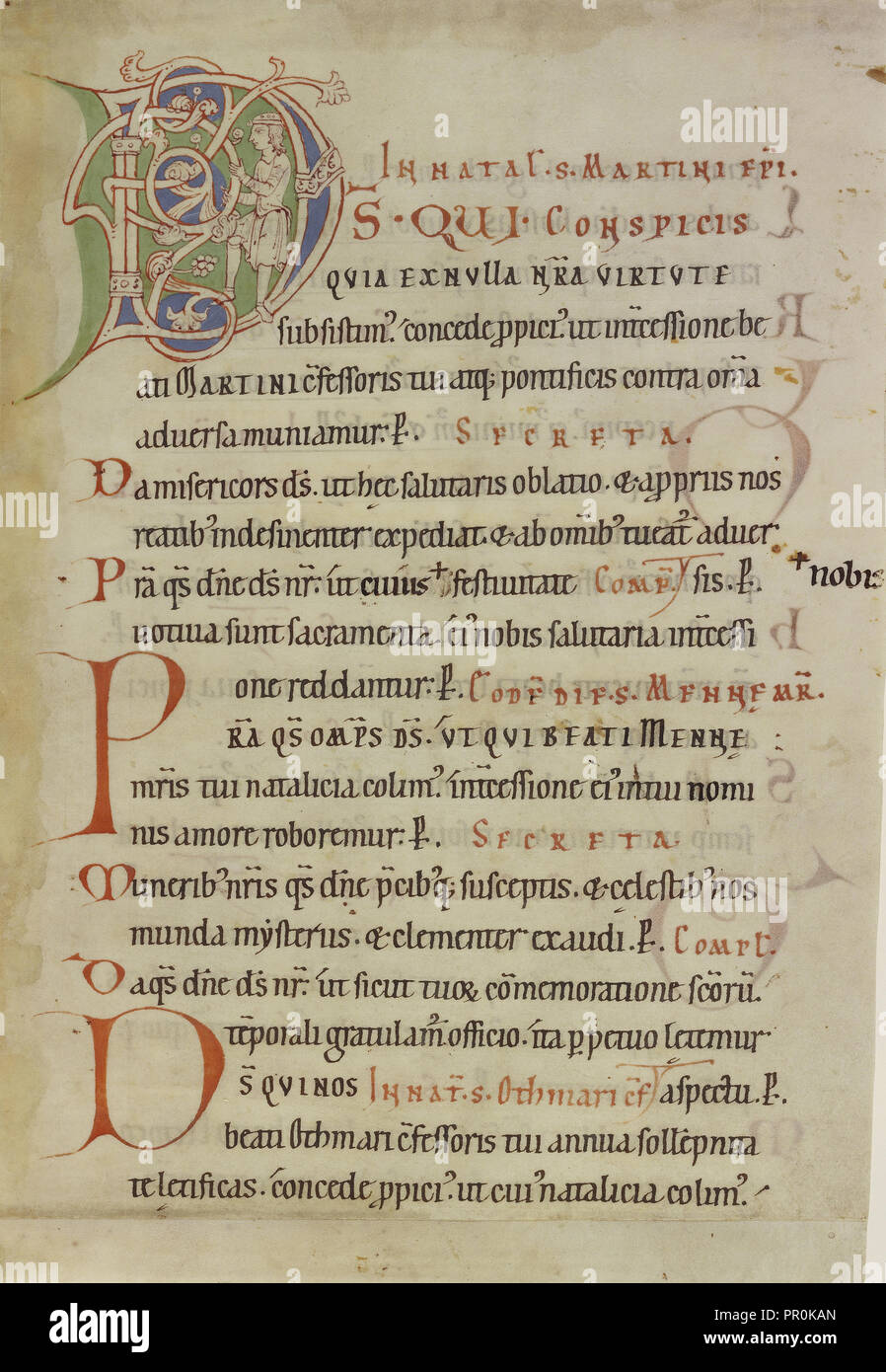 Inhabited Initial D; Southwestern Germany, Germany; third quarter of 12th century; Tempera colors and ink on parchment Stock Photo
