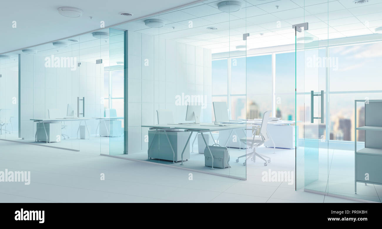 3d modern office interior render Stock Photo